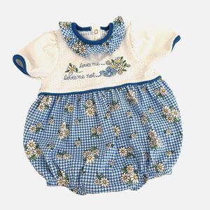 Vtg 90s Healthtex Baby Girls 6-9M Bubble Romper Daisy Flower Blue Gingham USA